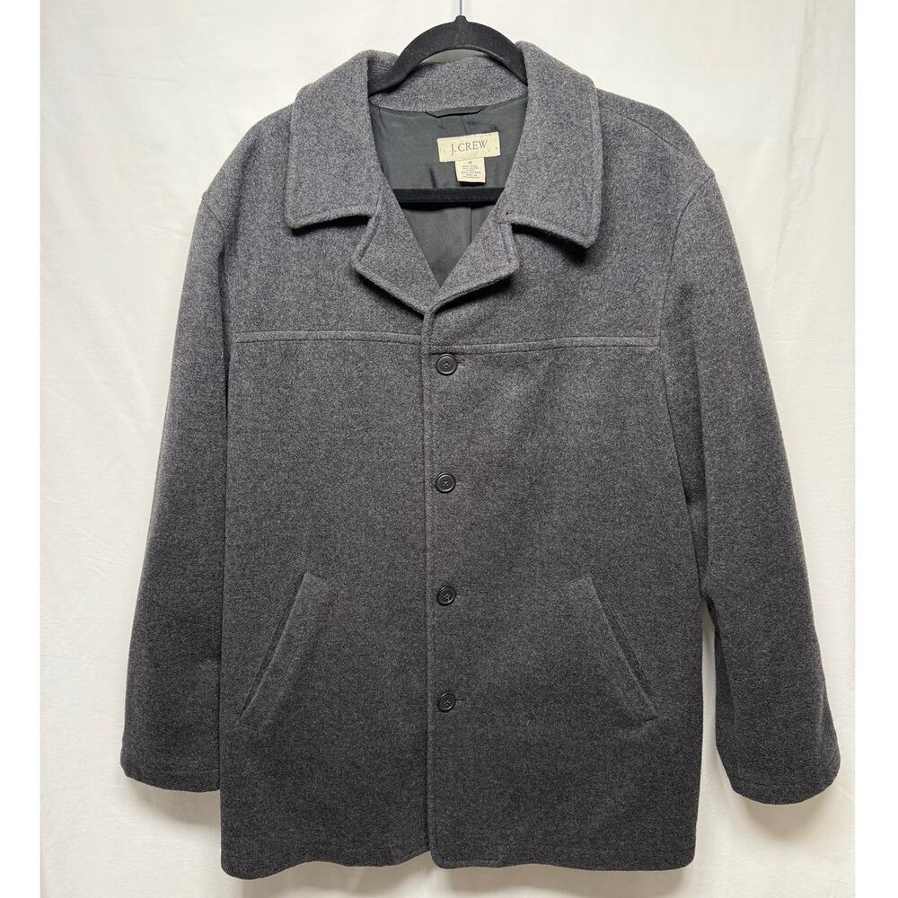 J.Crew Men's Wool Single Breasted Mid Length Peacoat, Charcoal Gray, Medium